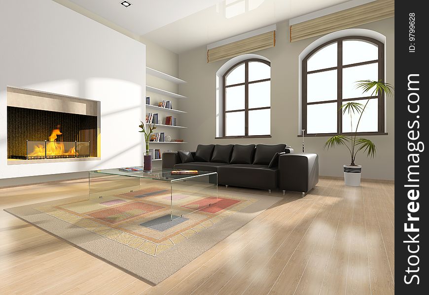 Hall with leather sofa and heater. Hall with leather sofa and heater
