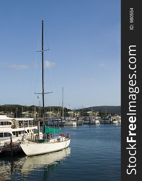 A sailboat in Hamilton Island Marina