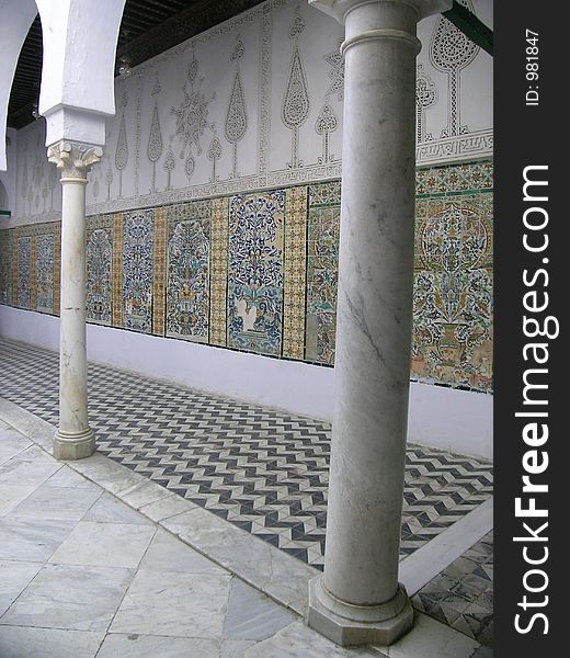 Wall with mosaic of the mosque in Tunisia. Wall with mosaic of the mosque in Tunisia