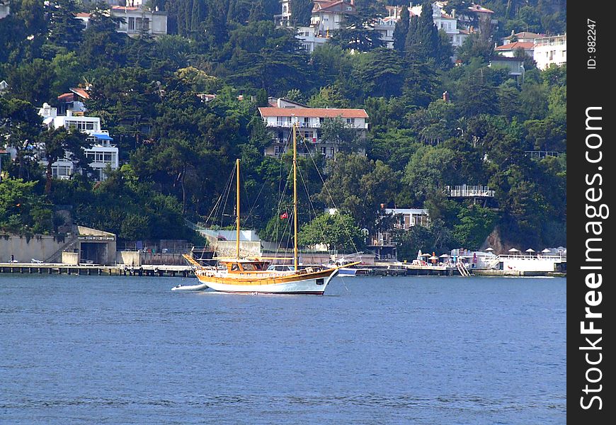 A yatch with the view of an island on the Marmara Sea. A yatch with the view of an island on the Marmara Sea