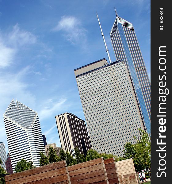 View of downtown Chicago and blue sky