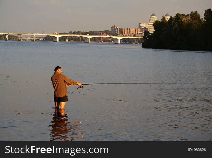 Alone fishman on the river