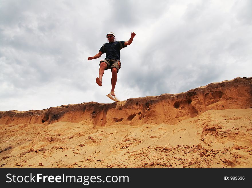 Jumping man over the beach. Jumping man over the beach