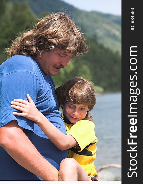 Father and son on the Teletskoe lake