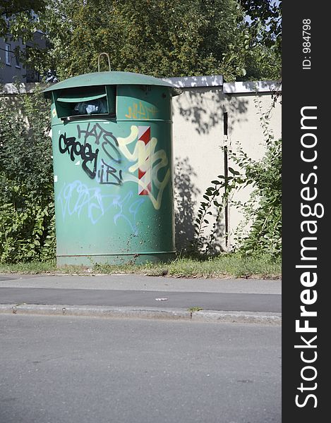 Used clothing collection in clothing container in germany. Used clothing collection in clothing container in germany