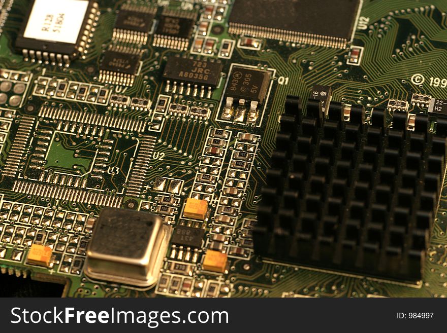 A closeup of a computer circuit board