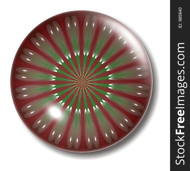 An illustration of a Red and Green Christmas design clear glass button with shadow. An illustration of a Red and Green Christmas design clear glass button with shadow.