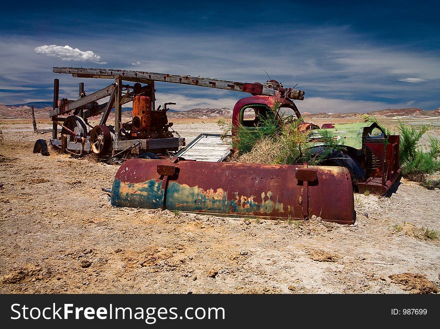 Truck wreck abandoned on the desert in Utah. Truck wreck abandoned on the desert in Utah