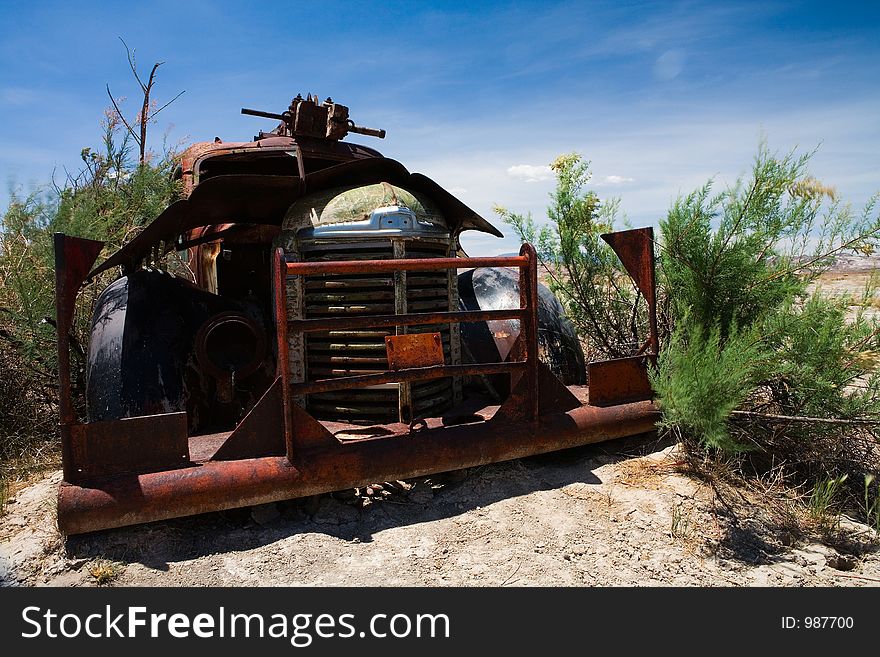 Truck wreck abandoned on the desert in Utah. Truck wreck abandoned on the desert in Utah