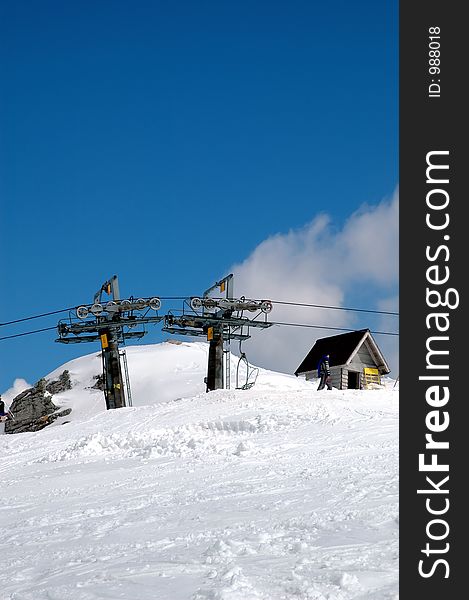 Ski lift on the top of mountain