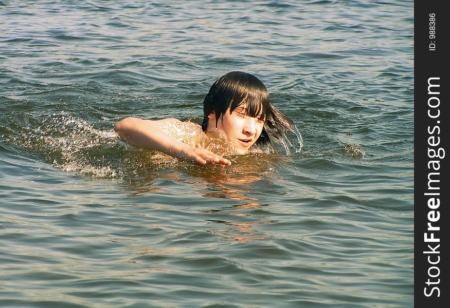 Boy gambols in water. Boy gambols in water