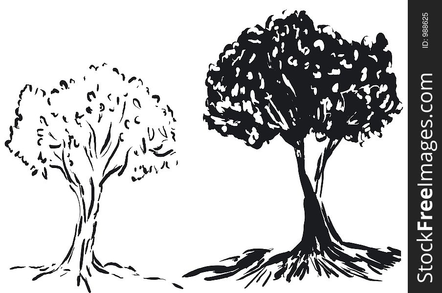 Silhouette of two different trees - additional ai and eps format available on request. Silhouette of two different trees - additional ai and eps format available on request