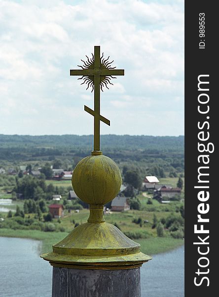 Cross on dome of church. Lake Seliger. Russia. Cross on dome of church. Lake Seliger. Russia