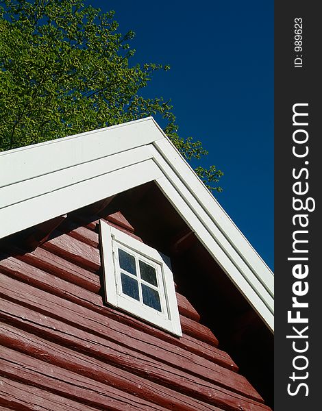 Detail of traditional, red log cabin in Norway. Detail of traditional, red log cabin in Norway