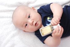 Cute Baby With Cellphone Stock Image Cute Baby With Cellphone Stock Image