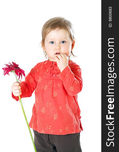 Little funny girl on white background