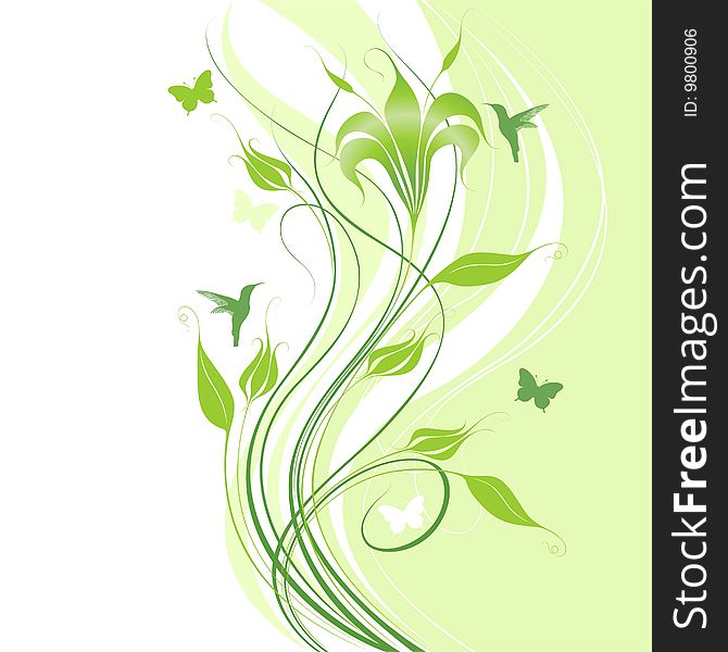 Abstract green background with flower elements. Abstract green background with flower elements