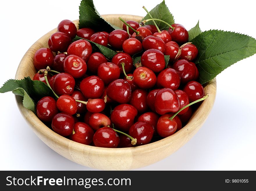 Cherries In Bowl Isolated