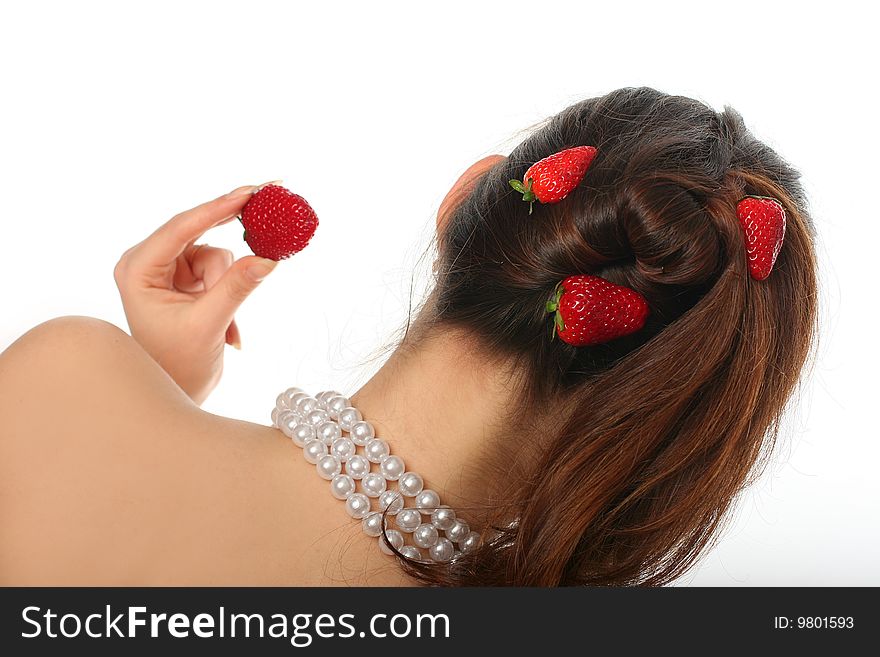 Young woman with fresh red strawberries. Young woman with fresh red strawberries