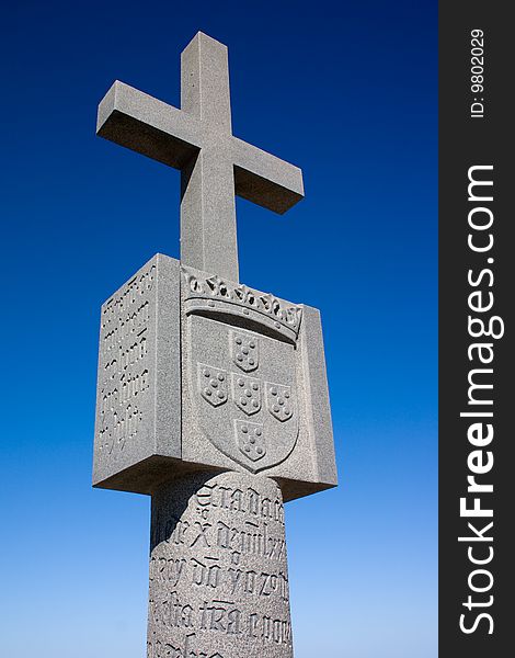 Close up of a stone cross at Cape Cross Bay, Skeleton Coast Namibia