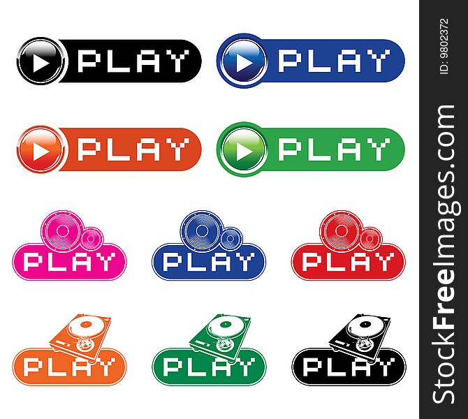 Set of  musical buttons and banners on white background