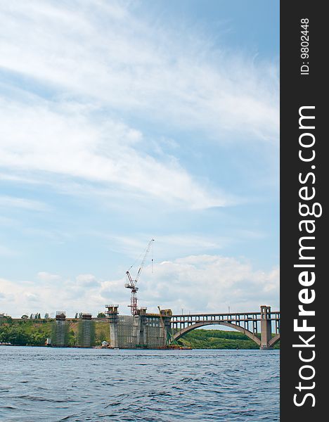 Bridge construction on the river dniper, ukraine