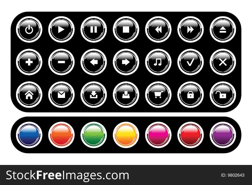 Set of glossy icons on black background