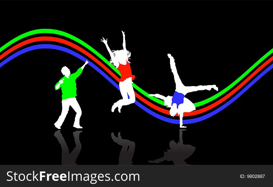 Dancing people with reflection, vector illustration. Dancing people with reflection, vector illustration