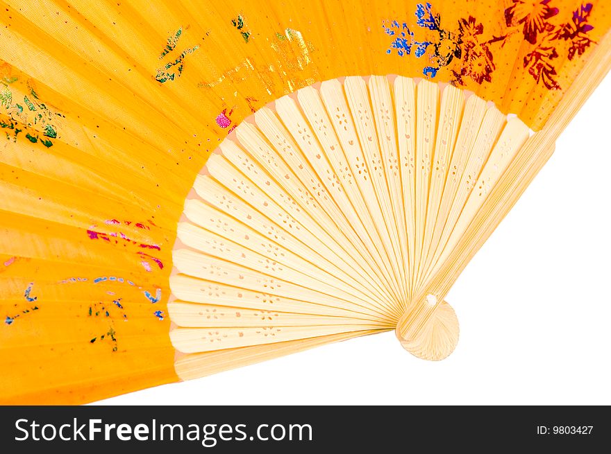 Traditional Chinese fan, colorful fan, typical in Asian countries. Object with clean background.