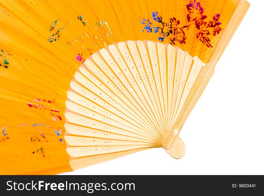 Traditional Chinese fan, colorful fan, typical in Asian countries. Object with clean background.