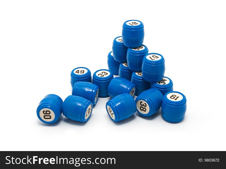 Blue barrels Lotto, gambling, white background