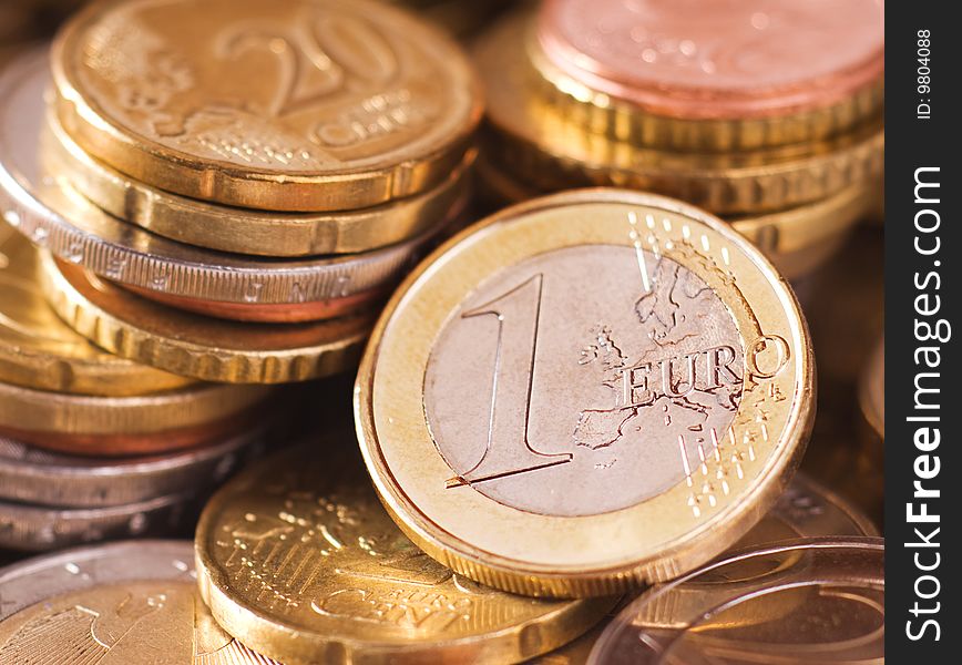 Euro coins, shallow depth of field