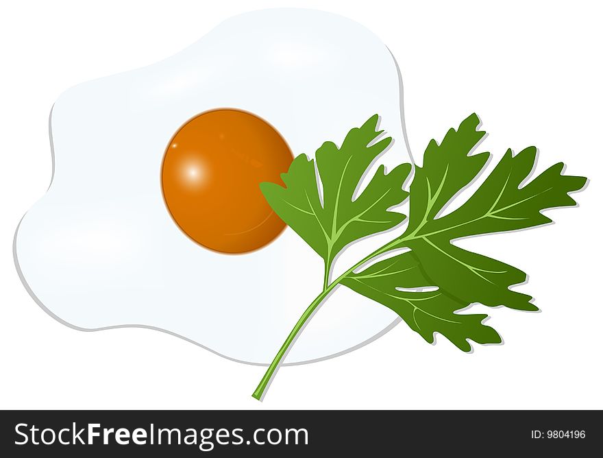 Wonderful illustration of fried egg with parsley detalised.