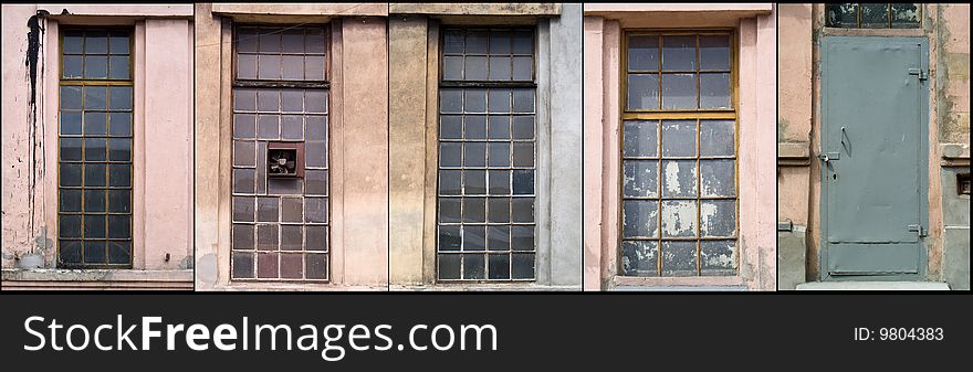 Set of industrial vintage windows and door. Set of industrial vintage windows and door