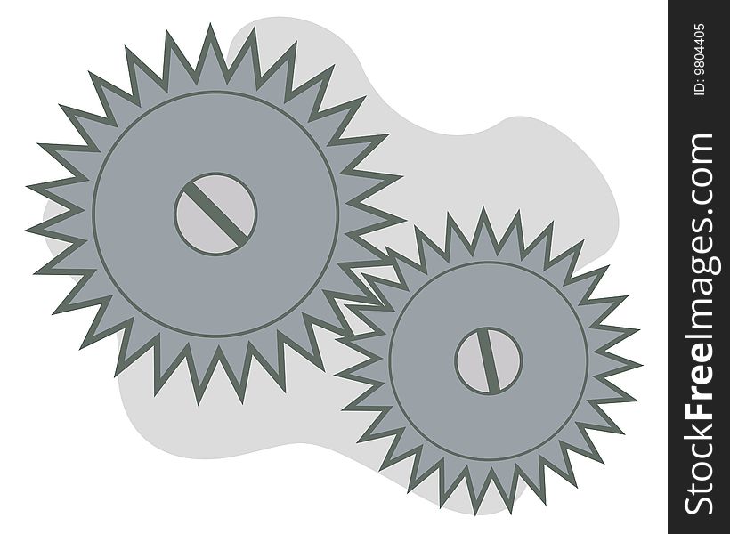 Two gears over white and grey background. Two gears over white and grey background