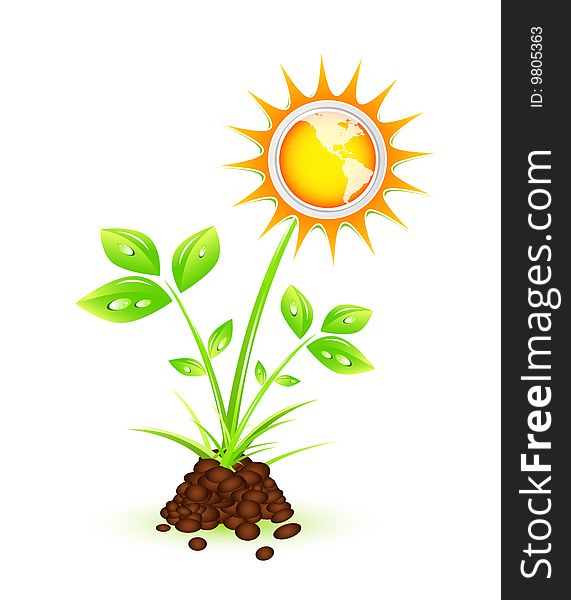 Vector illustration of beautiful plant with sun. Concept