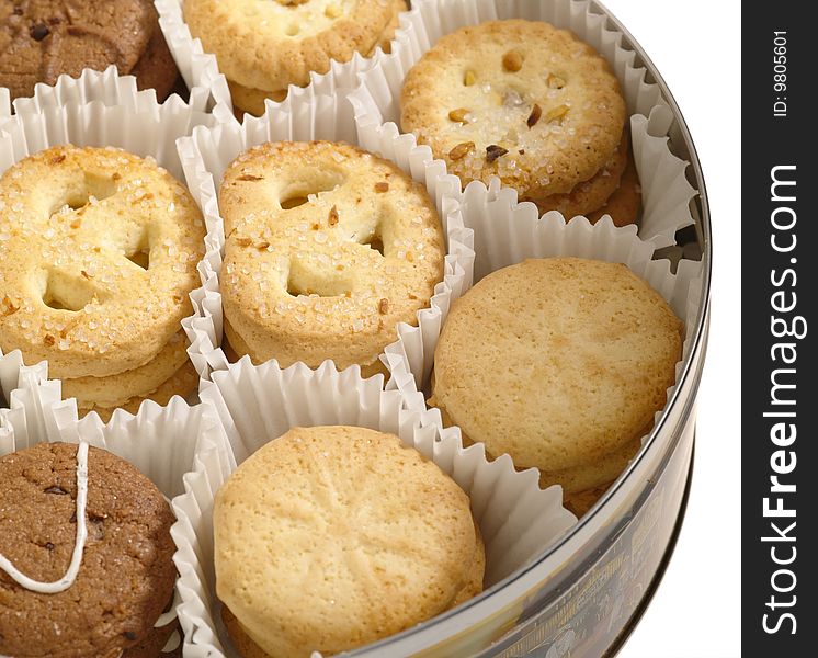 Cookies in the box over white background