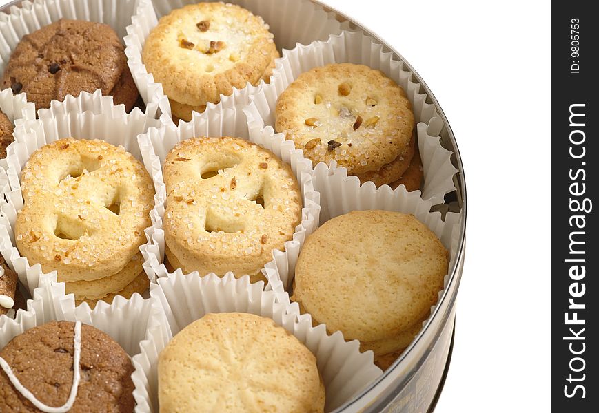 Cookies in the box over white background