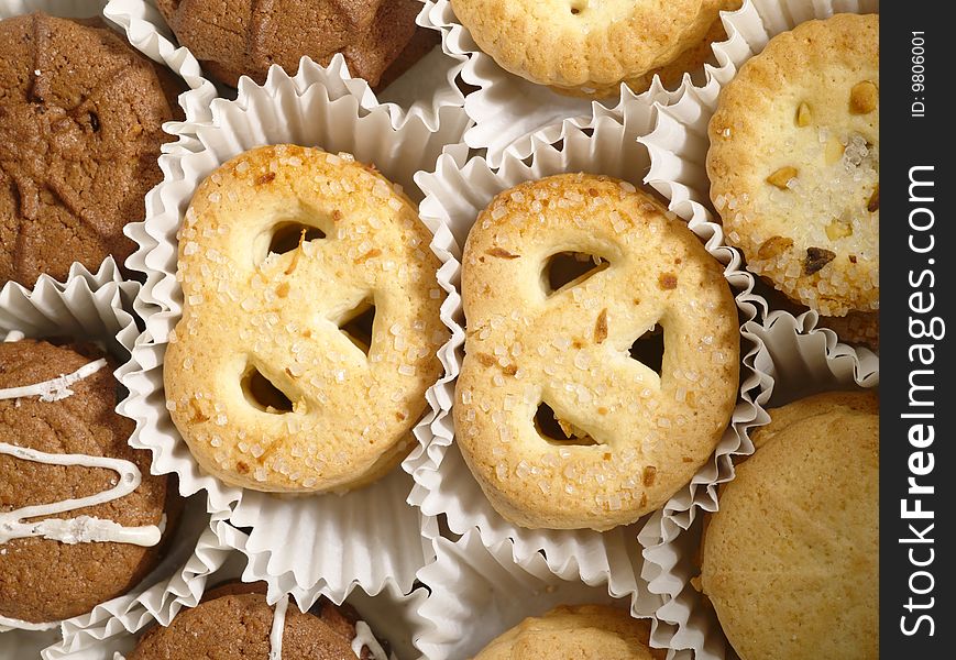 Cookies in the cake box as food background