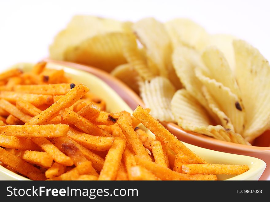 Shot of kind of snacks isolated on white background. Shot of kind of snacks isolated on white background