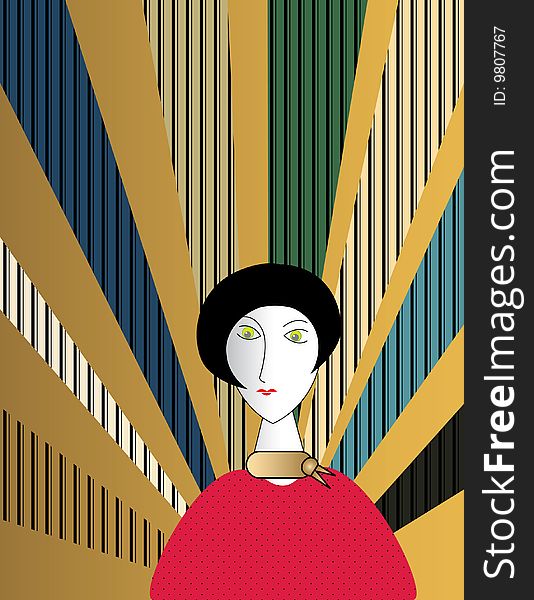 Art deco colors and motifs are featured in an abstract retro illustration. Art deco colors and motifs are featured in an abstract retro illustration.