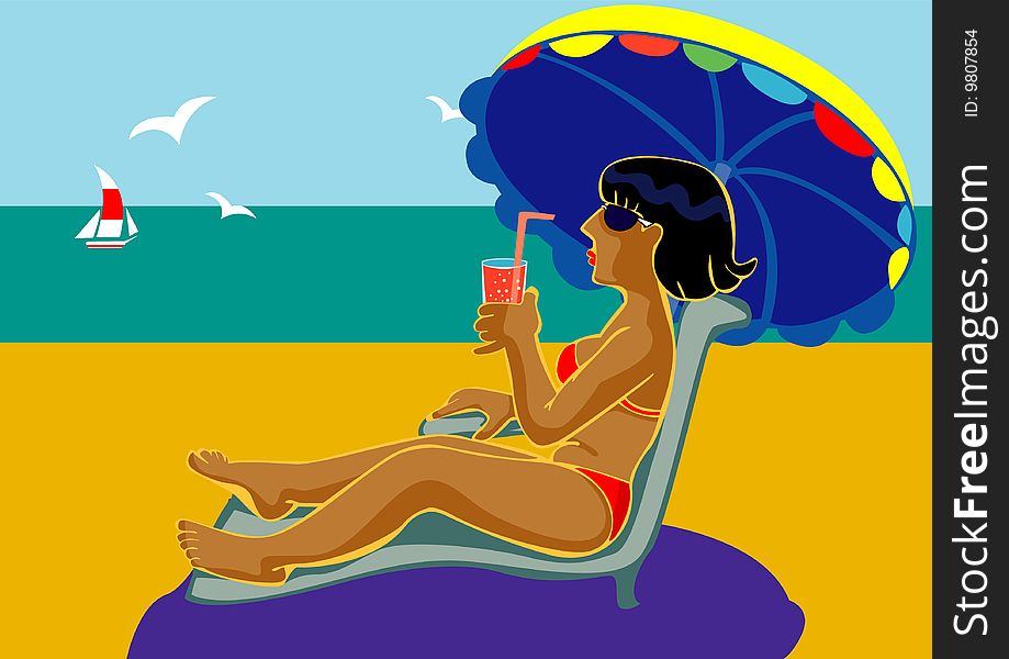 Girl with a glass of drink on a beach. Girl with a glass of drink on a beach