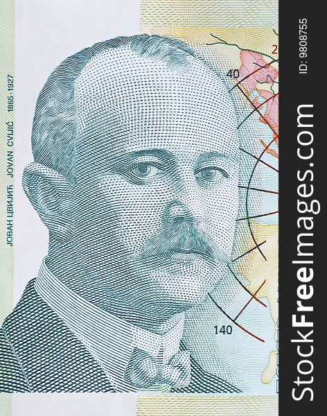 Serbian dinar. Bill of five hundred dinars, portrait of Jovan Cvijic. Serbian dinar. Bill of five hundred dinars, portrait of Jovan Cvijic.
