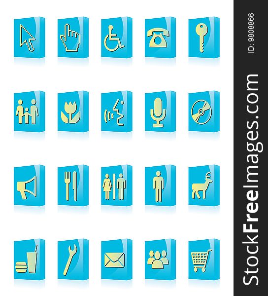 Set of blue vector buttons with web icons. Set of blue vector buttons with web icons