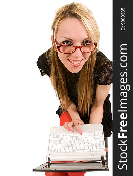 Young woman with laptop. Isolated