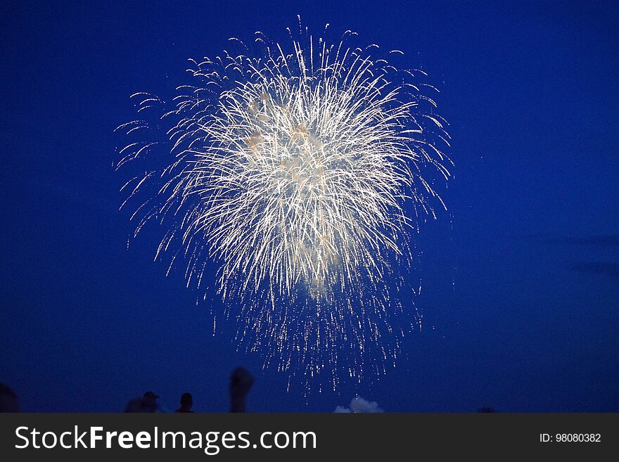 Fourth of July fireworks. A spray of sparks light the summer sky