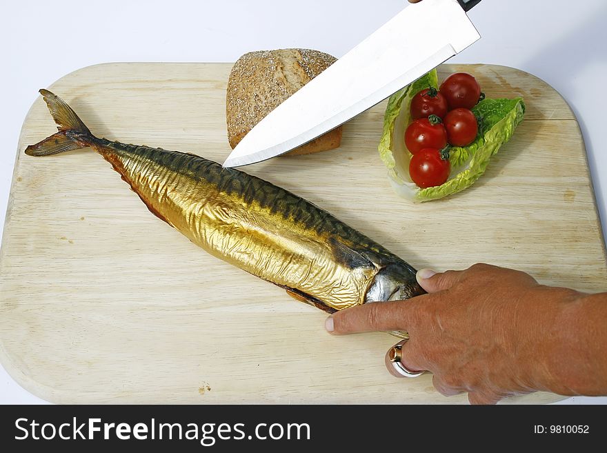 A fresh smoked mackerel preparing for lunch