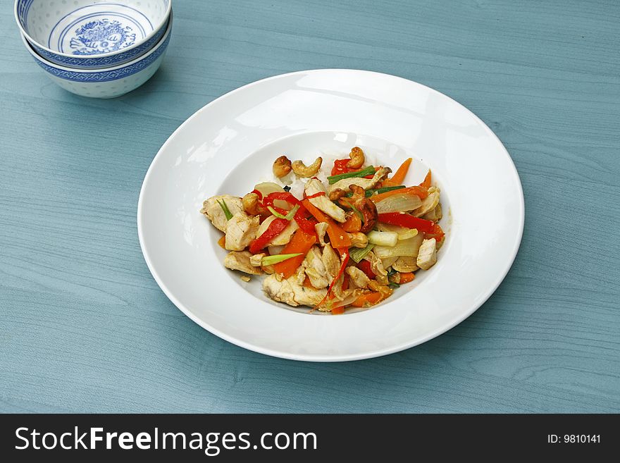 Vegetables from the wok with chicken. Vegetables from the wok with chicken
