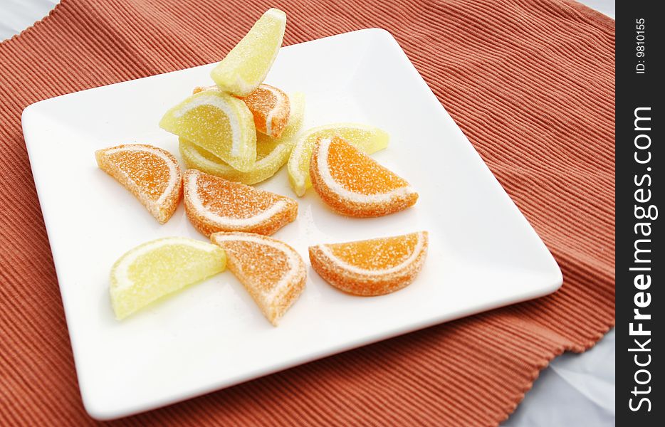 Sweets from jelly, citron an orange