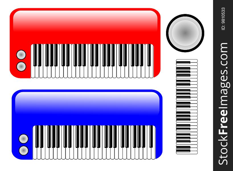Vector illustration of a glossy retro music keyboard. Vector illustration of a glossy retro music keyboard.